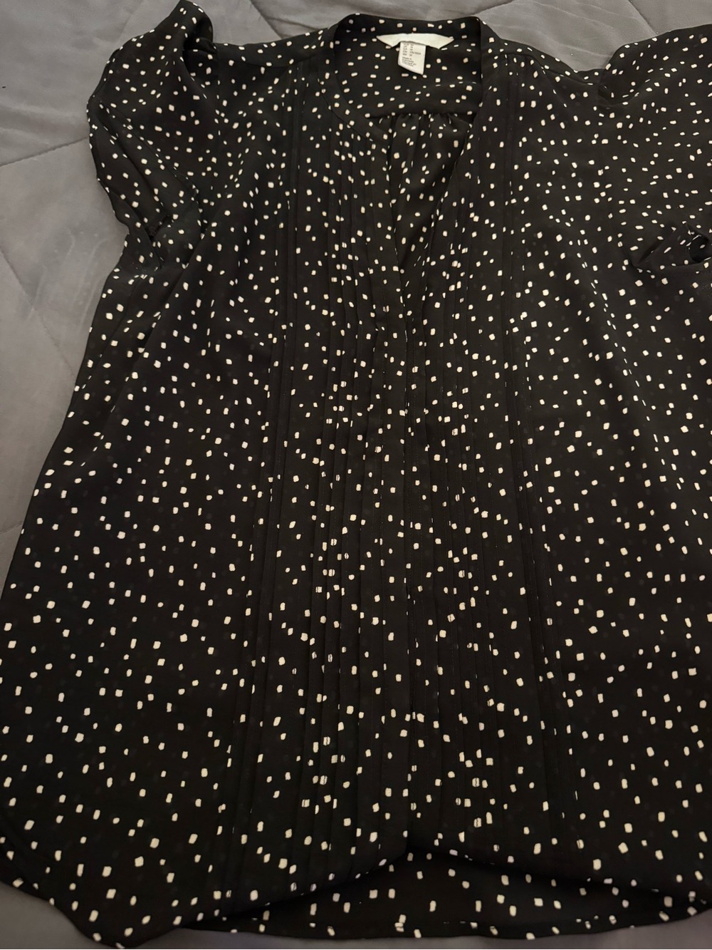 H&M Black Blouse with White Square Dot Print